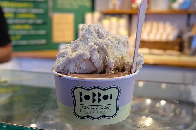Three kinds of nuts bring flavor to this smooth gelato: almond, hazelnut, and pistachio.