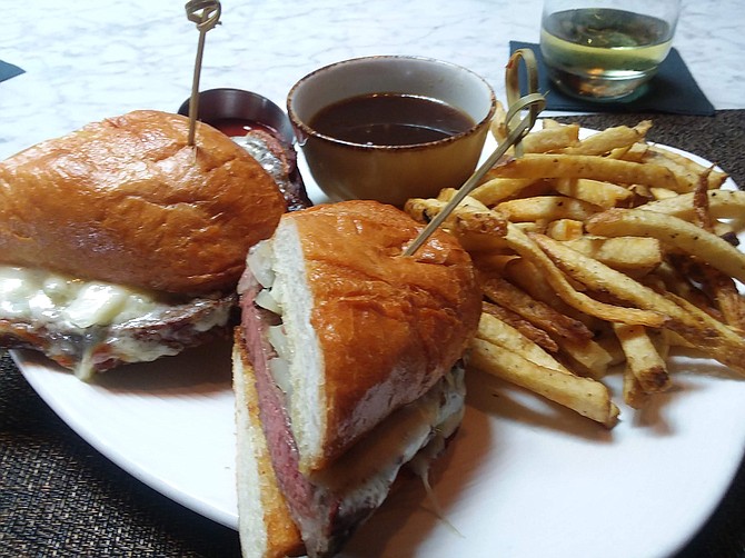 The prime rib French dip sandwich is an old-school dish served at this swanky Ramona restaurant.