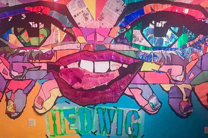 A Hedwig collage/mural in the lobby of the Diversionary Theatre