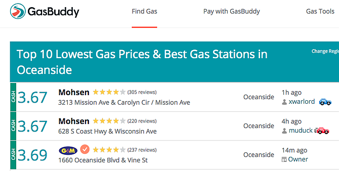 Today (April 16) prices on GasBuddy.com