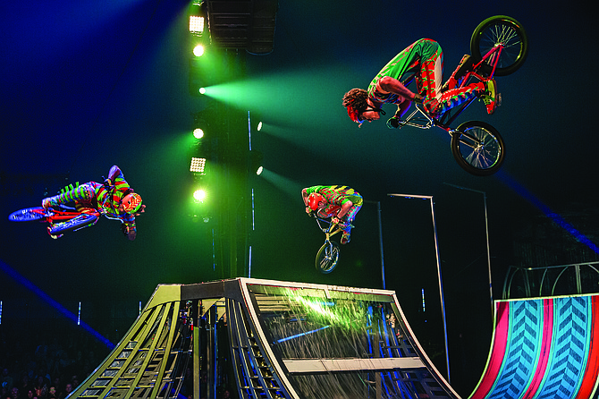 Freestyle BMX riders perform during Cirque du Soleil's Volta.