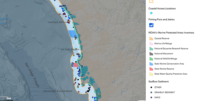 Larger map of San Diego coast from app