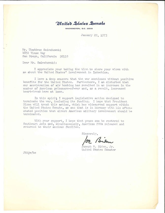 1973 Senator Joe Biden to my Father on Vietnam!