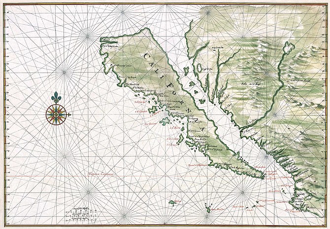Maps from the 1600s prove that mariners considered California to be an island, and it was believed that a ship could sail north through the Sea of Cortez, behind California through the “Strait of Anian”