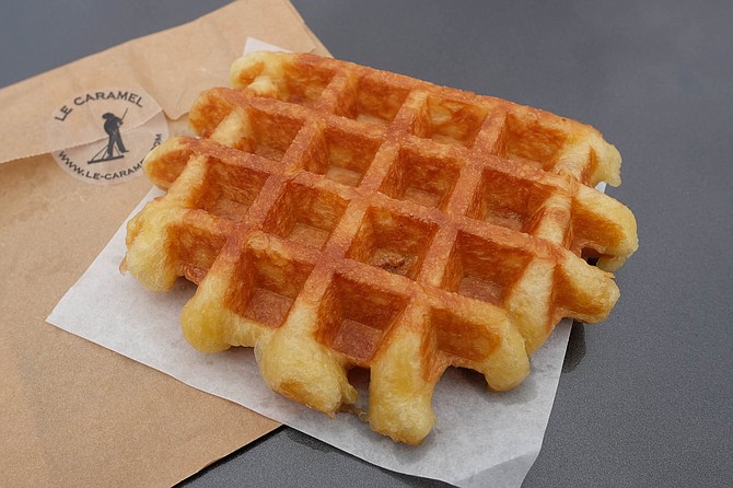 A Belgian waffle, served Wednesdays at Le Caramel