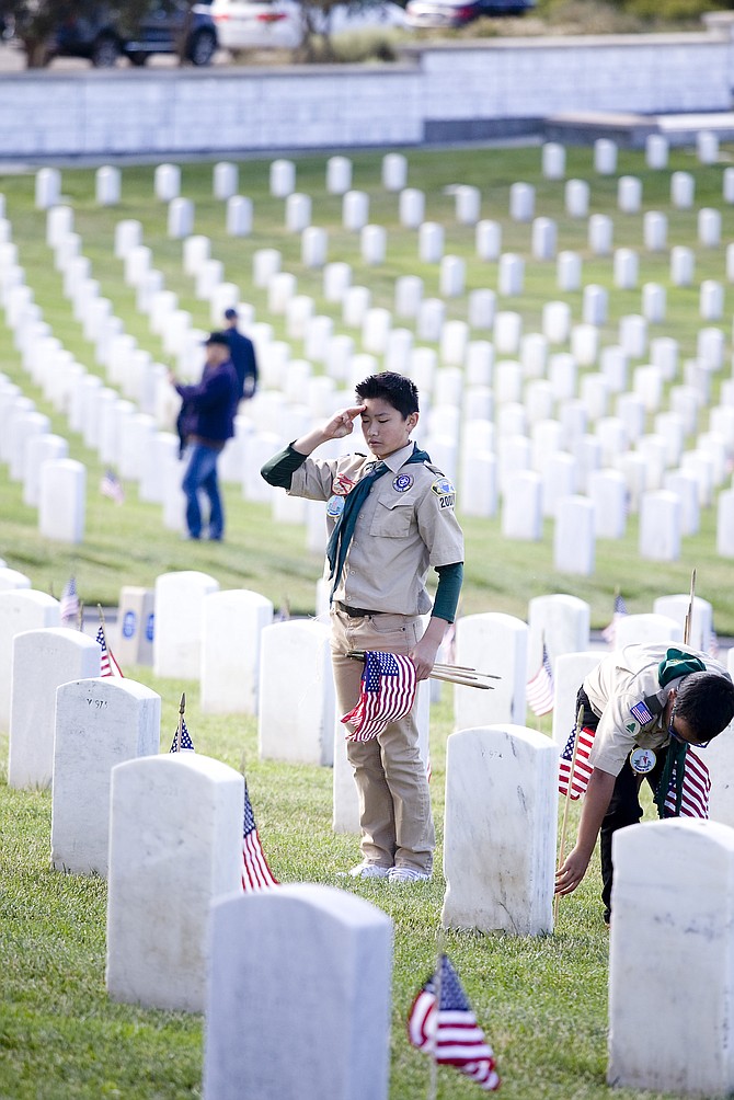 Troop 2000 Boy Scout Johnny Chai honoring our veterans at Fort Rosecrans National Cemetery.