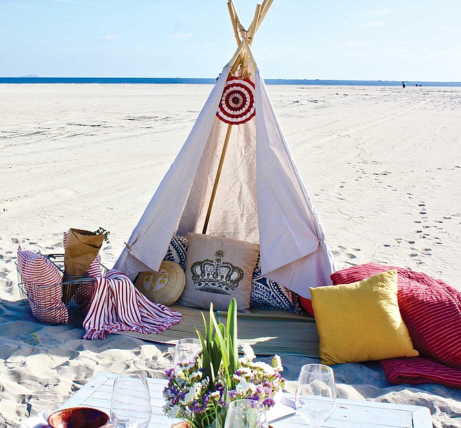 Coronado’s Heather Nunnelly set up a company to bring you everything you need for an indulgent beach afternoon: tipi, carpets, table, cushions, a charcuterie plate to snack on.