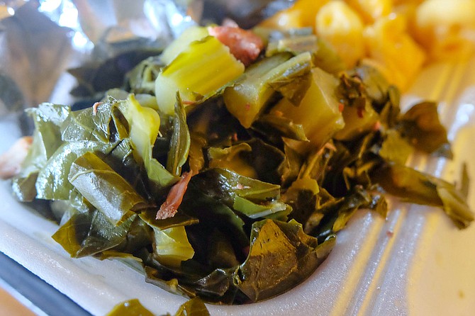 The collard greens with pork side dish, or as they call it here: greens