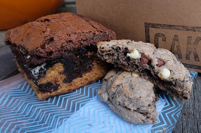 A slutty brownie and cookies + cream double chocolate chip cookie