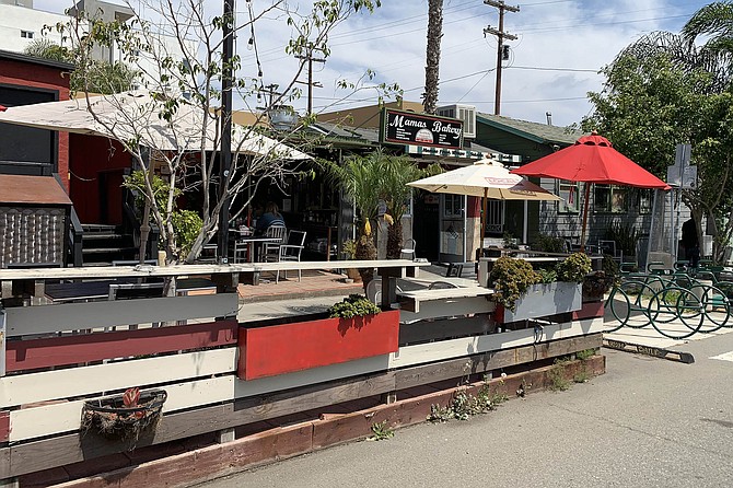 A parklet adds additional outdoor seating at North Park mainstay Mama's Bakery and Deli.