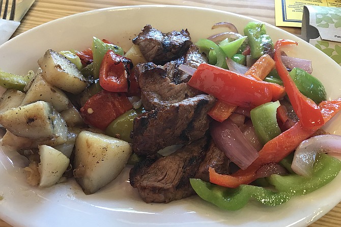 My tri-tip, peppers and spuds, $10