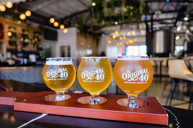 A flight of lager, kettle sour, and IPA at new North Park brewpub, The Original 40 Brewing.