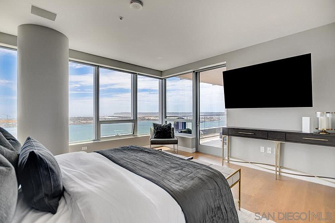 Sixty-inch flat screen, or views of Coronado and Point Loma.
