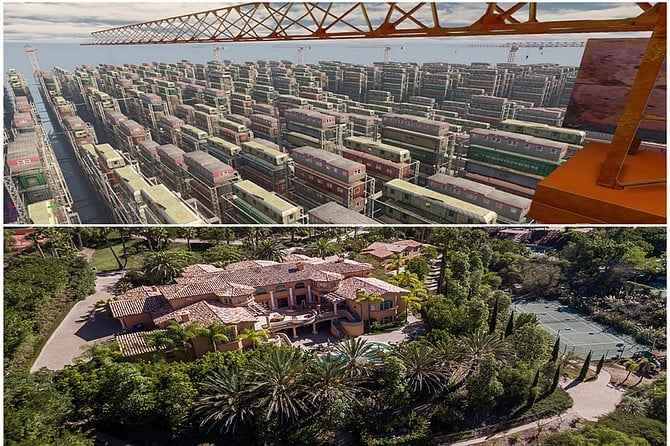 Above: artist’s rendition of “Stack ‘em and pack ‘em,” SANDAG’s suggested solution for Imperial Beach’s higher-than-anticipated housing allocation. Below: a Rancho Santa Fe estate that would be “obviously ruined if even one more structure were placed upon it,” according to feng shui master Regina Taste. “I know it sounds shocking, but I’m not even sure they could stand to build a guest house for weekend visitors, the poor dears.”