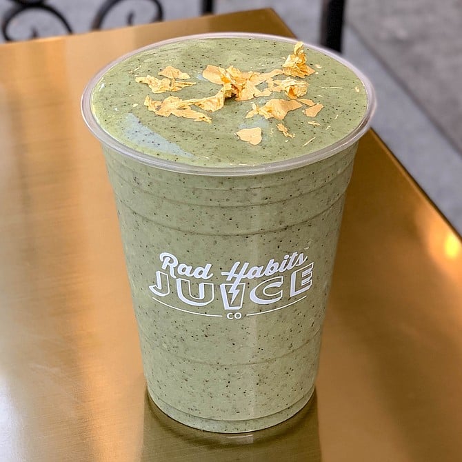 Gold flakes dress up the superfood-rich Wanna Be a Baller, South Park's priciest smoothie.