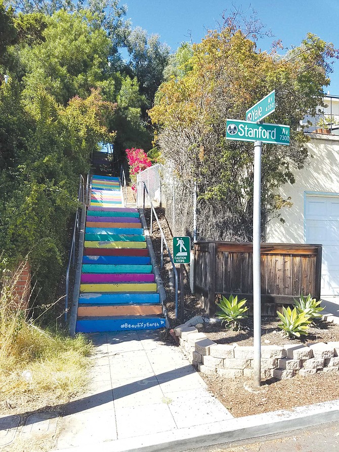 La Mesa is one of the few neighborhoods inside of San Diego that is connected by an infrastructure of concrete stairs. One set of rainbow-hued steps connects Stanford to West Point in University Park.