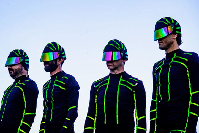 The Locust — reunited and rocking new Tron-meets-Devo insectoid suits.