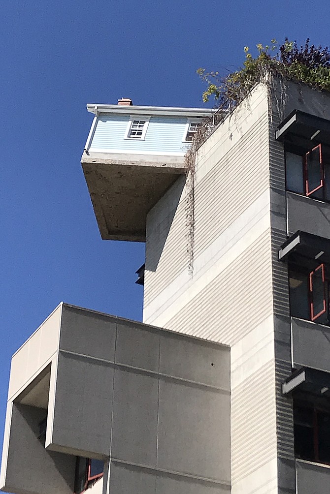 Fallen Star sits precariously on the roof of Jacob Hall