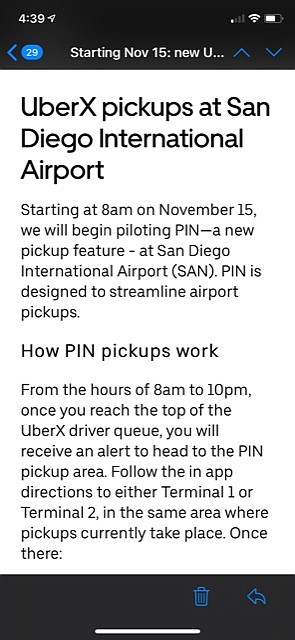 Uber SAN pick up notification