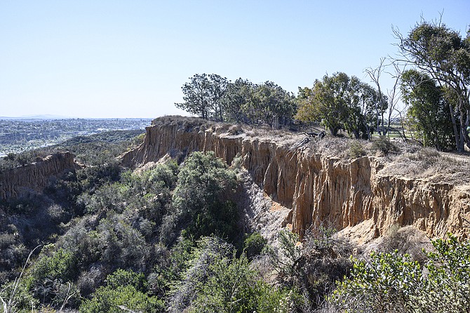 Sandstone cliffs at mesa top shows the results of erosion