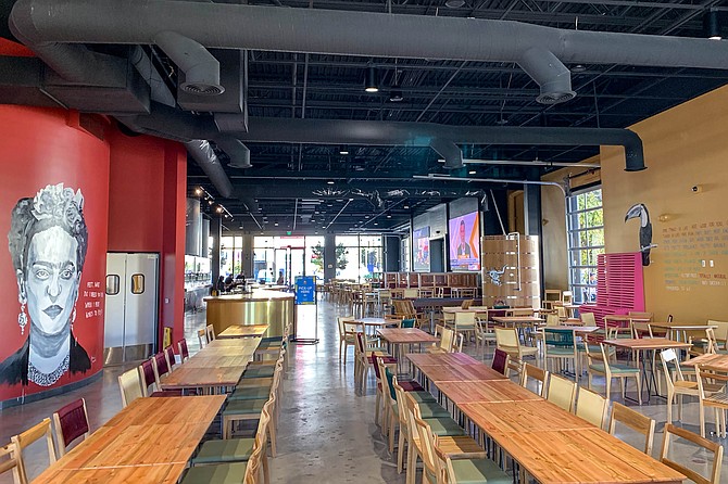 A 14-thousand-square-foot brewery and restaurant with 14 x 10 foot TV screens