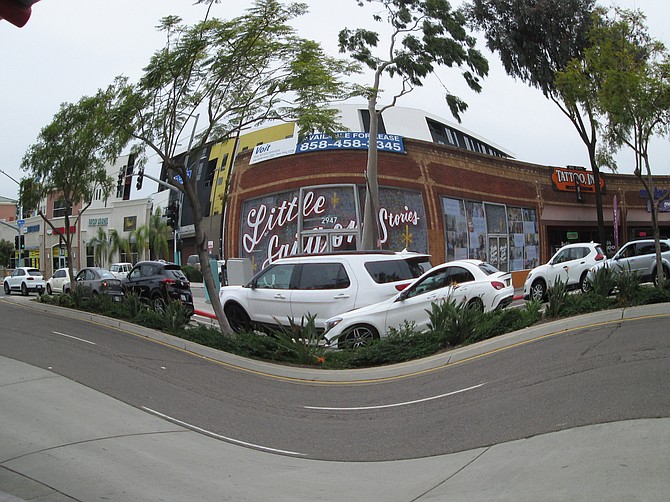 A fisheye view of the corner of 30th and El Cajon Blvd. in North Park. Taken 12/3/2019 with a Canon A2400 IS.