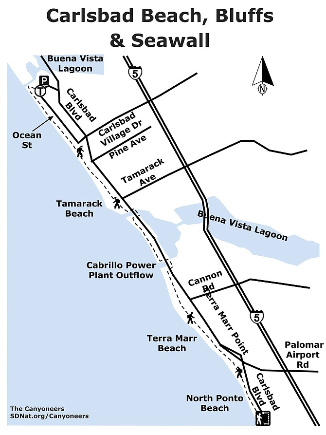 Carlsbad Beach, Bluffs & Seawall map