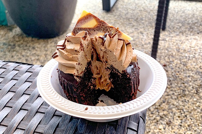 You can see chocolate mousse in the center of this chocoholic cupcake.