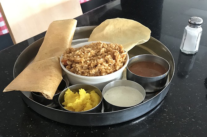 Lunch special. Includes rolled dosa (left), and that’s the mini size