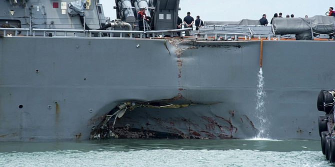 USS John S. McCain and the commercial tanker Alnic MC collided outside the Straits of Malacca (Singapore).10 sailors died, and the McCain sustained significant hull damage.
