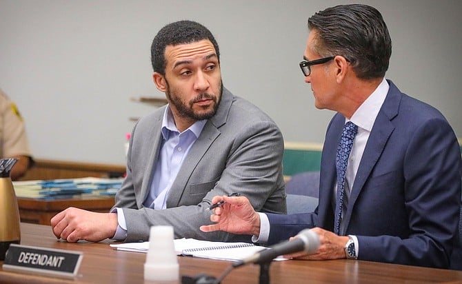 Winslow looked pale and slow in court today. With his atty Marc Carlos. Photo credit, Howard Lipin.