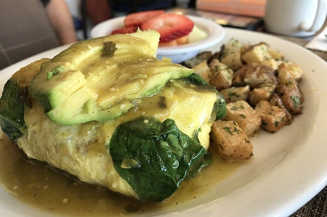 Rolly-polly and stuffed with spinach, the Verde Omelet.