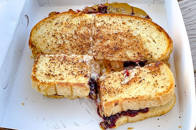A peanut butter and jelly mozzarella grilled cheese