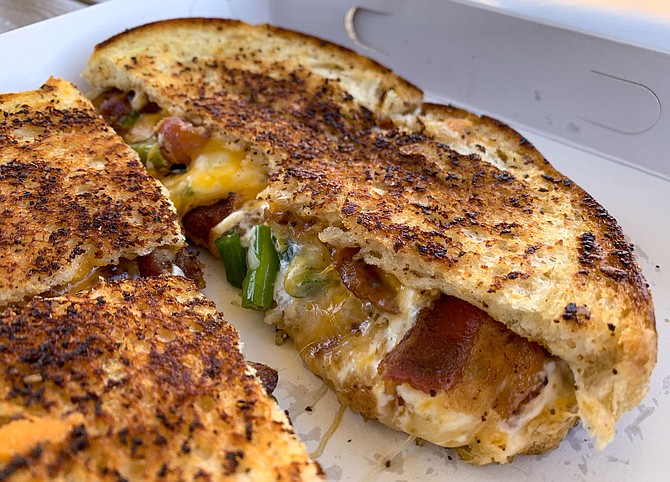 A baked potato with all the fixins, but in grilled sandwich form