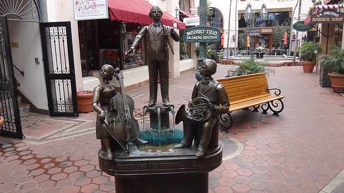 Mozart Trio sculpture and fountain in Santa Barbara.  Photo taken in 2013.