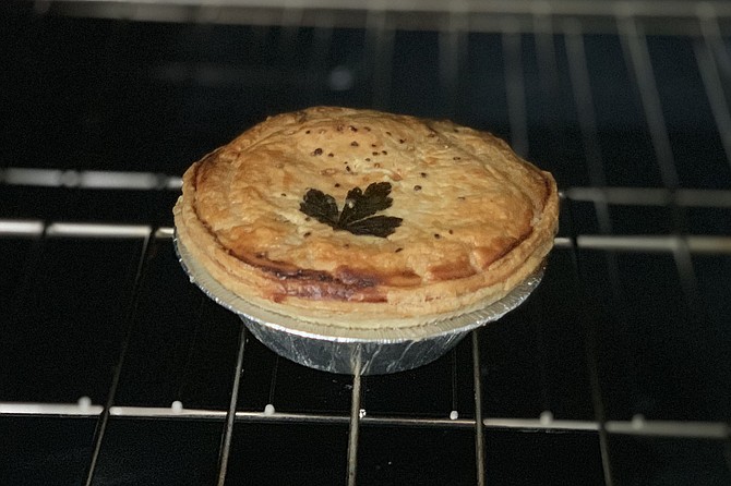A Pop Pie Co. chicken pot pie, ready to come out of the oven