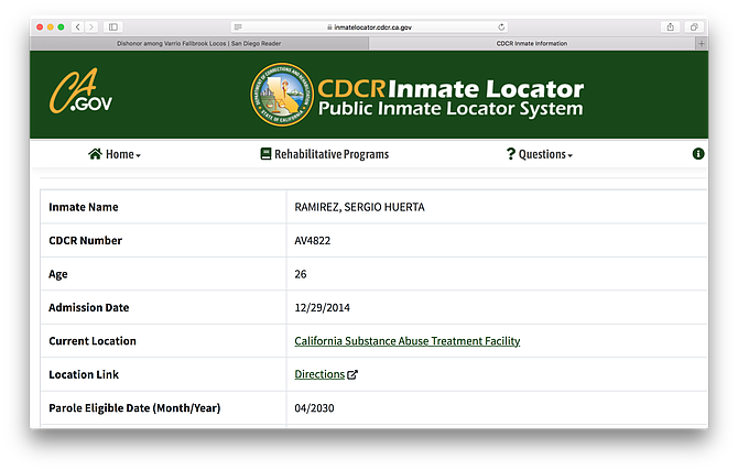 Inmate locator page.