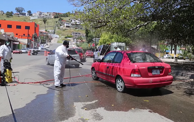 They sanitized more than 400 vehicles with about 200 liters of chlorine.