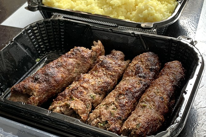 A pound of grilled lamb lula kebabs — on the menu at Pushkin Russian Restaurant, being delivered by the pound by ASAP Produce