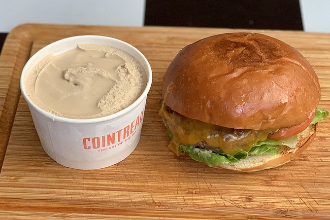 A Metl cheeseburger and batanga ice cream, made with Corralejo Tequila and Mexican Coke