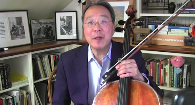 Yo-Yo Ma announcing his performance of Bach from Boston's WGBH on May 24.