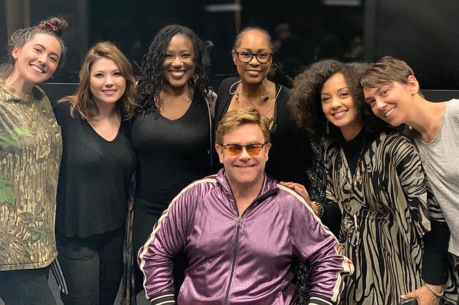 Local musician Rebecca Jade, second from right, performed with Elton John and his backup singers at the Academy Awards in February.