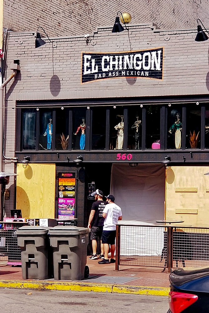 Gaslamp restaurant El Chingon, boarded up to prevent against riots
