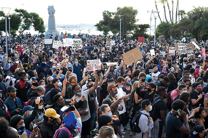 People gathered at the San Diego County Administration Center on May 31.