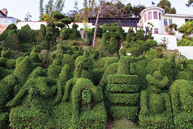 Harper’s Topiary Garden: The hilly front slope in front of Alex and Edna Harper’s home has for more than 25 years been a living sculpture garden.