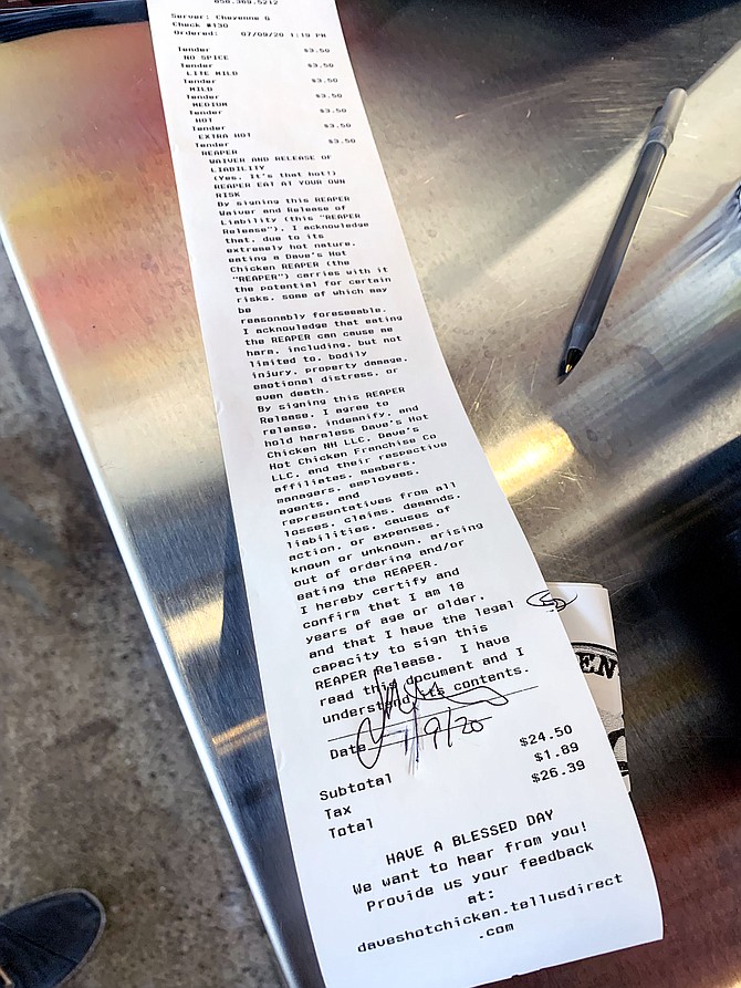A "liability waiver" had to be signed before ordering the "reaper."