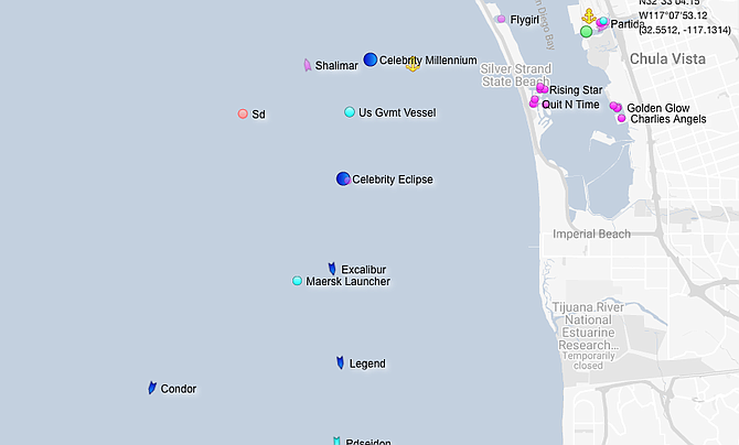 Vessels off  the Silver Strand as of Aug. 16