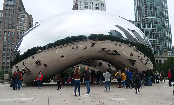 Commonly known as "The Bean", the Cloud Gate sculpture is a popular draw in downtown Chicago's Millenium Park.