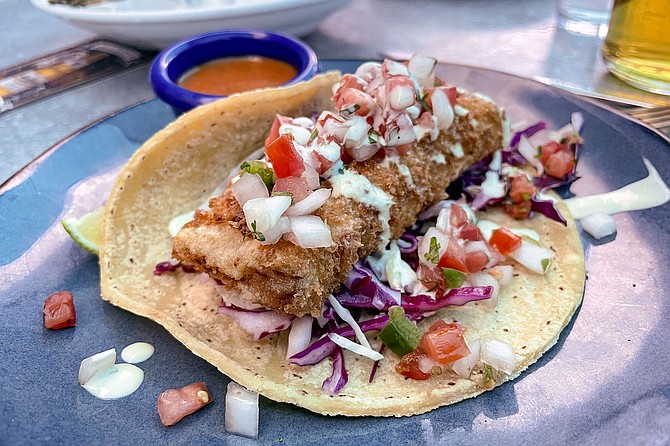 Panko crusted fish taco made with local halibut