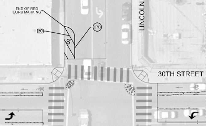 Part of plan showing 30th and Lincoln